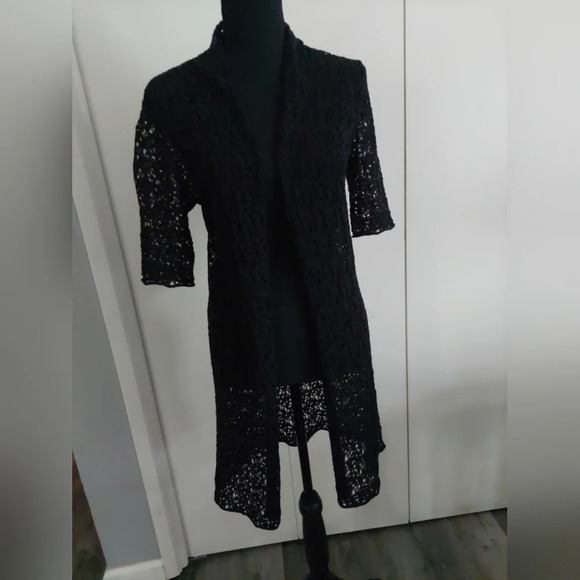 Eileen Fisher Wool lace Duster cardigan black size xsmall - Picture 2 of 10